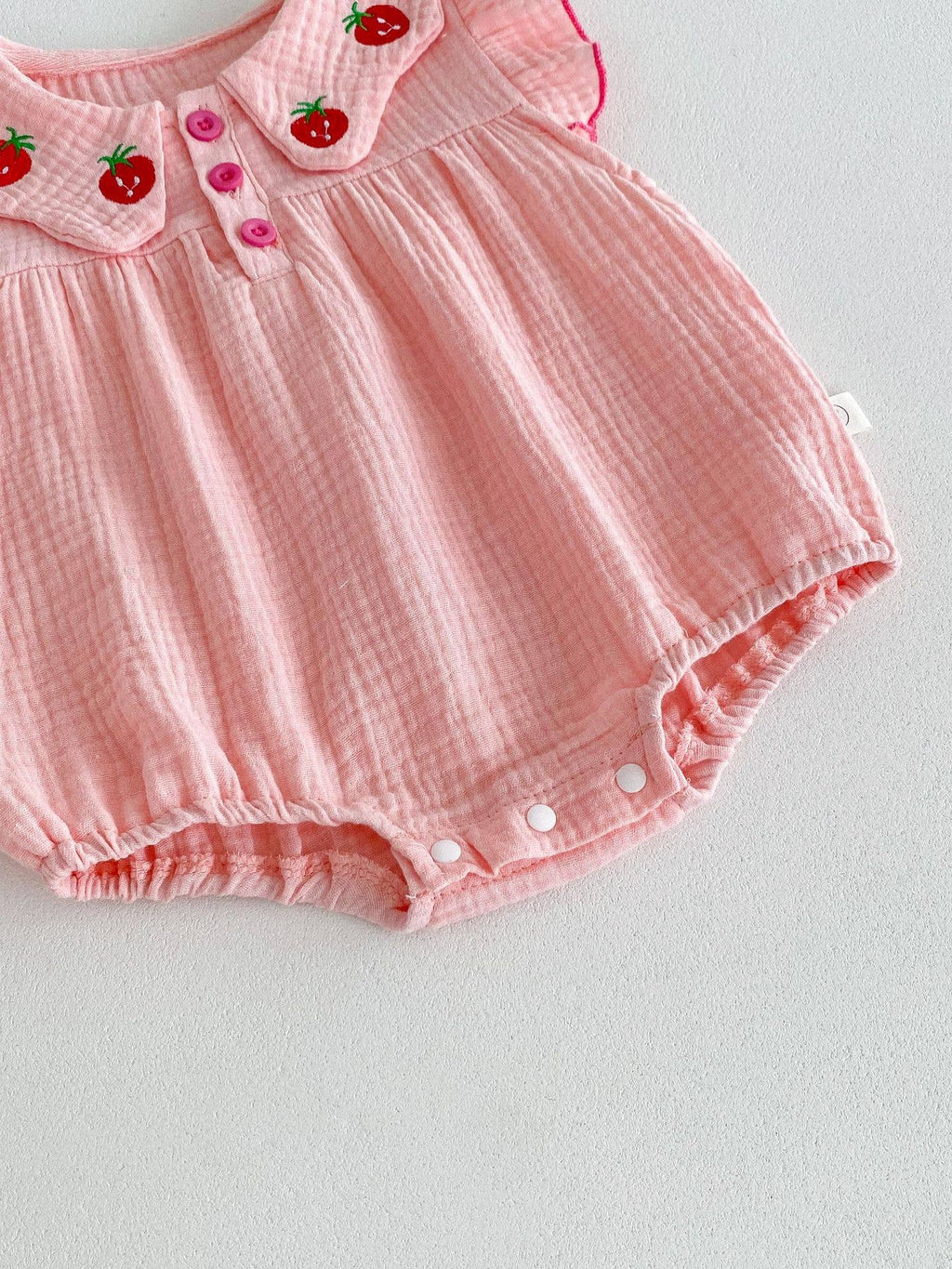 Baby Girl Pink Strawberry Collar Romper with Headband: Pink / 3-6M