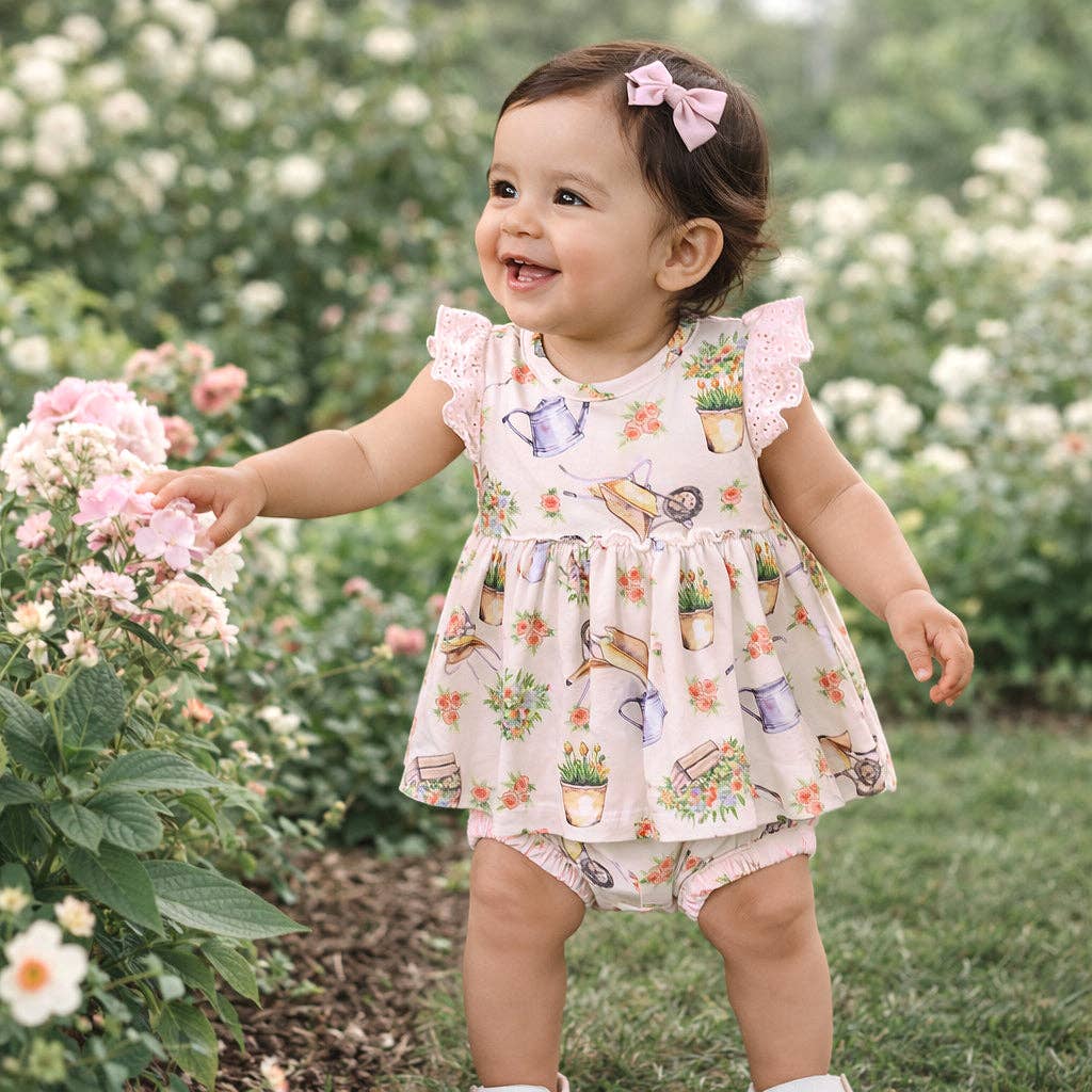 Sweet Garden Skirted Bodysuit – Bamboo Baby Outfit: 3-6M