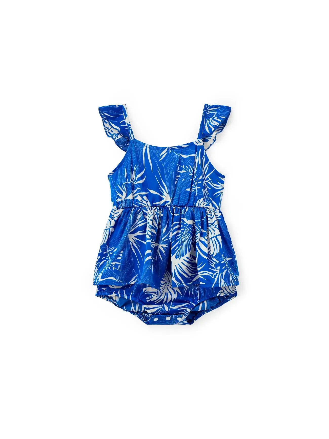Baby Girl Blue Leaf Pattern Sleeveless Romper: Blue / Baby Girl: 9-12M