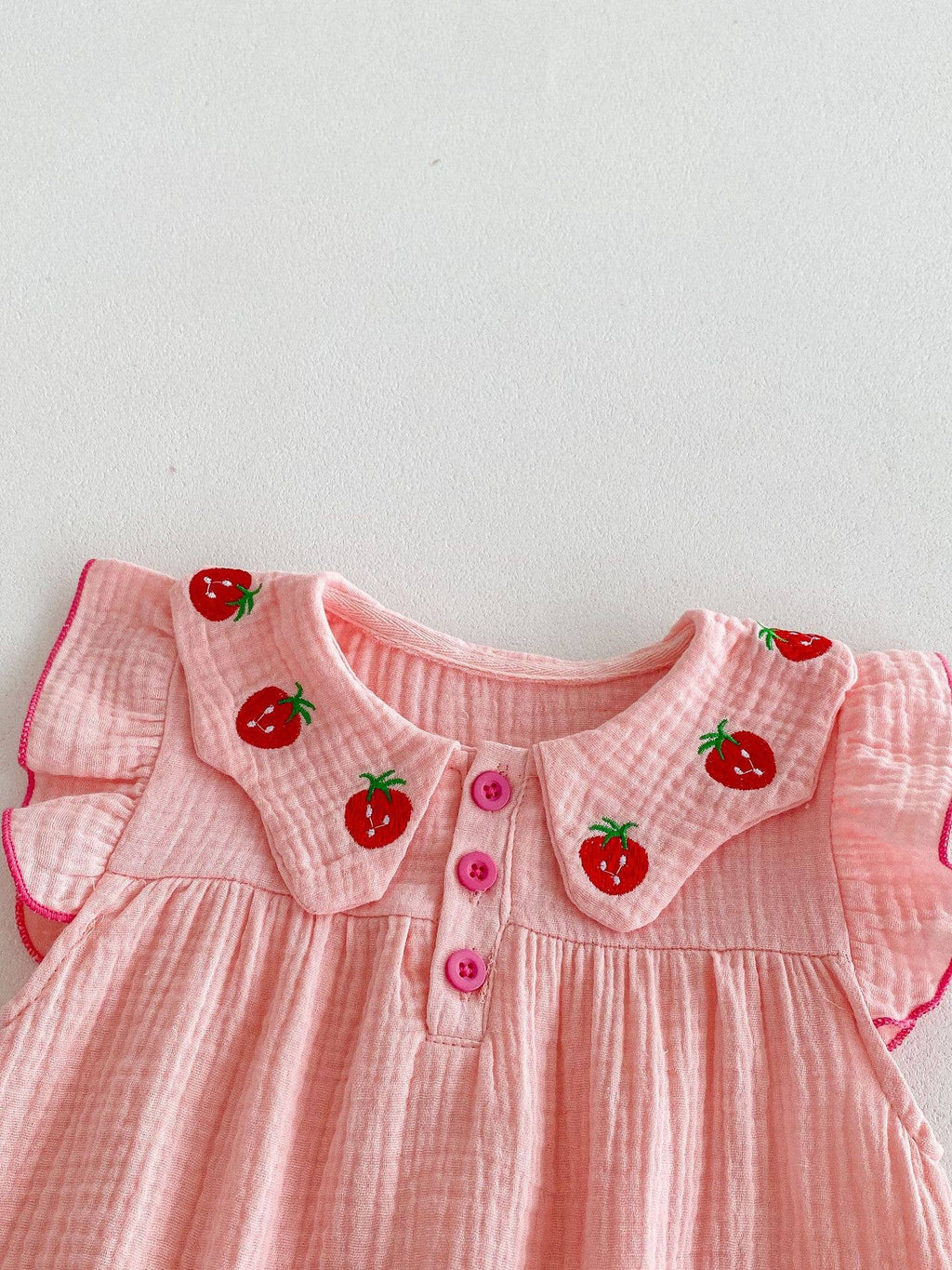 Baby Girl Pink Strawberry Collar Romper with Headband: Pink / 9-12M
