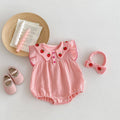 Baby Girl Pink Strawberry Collar Romper with Headband: Pink / 3-6M