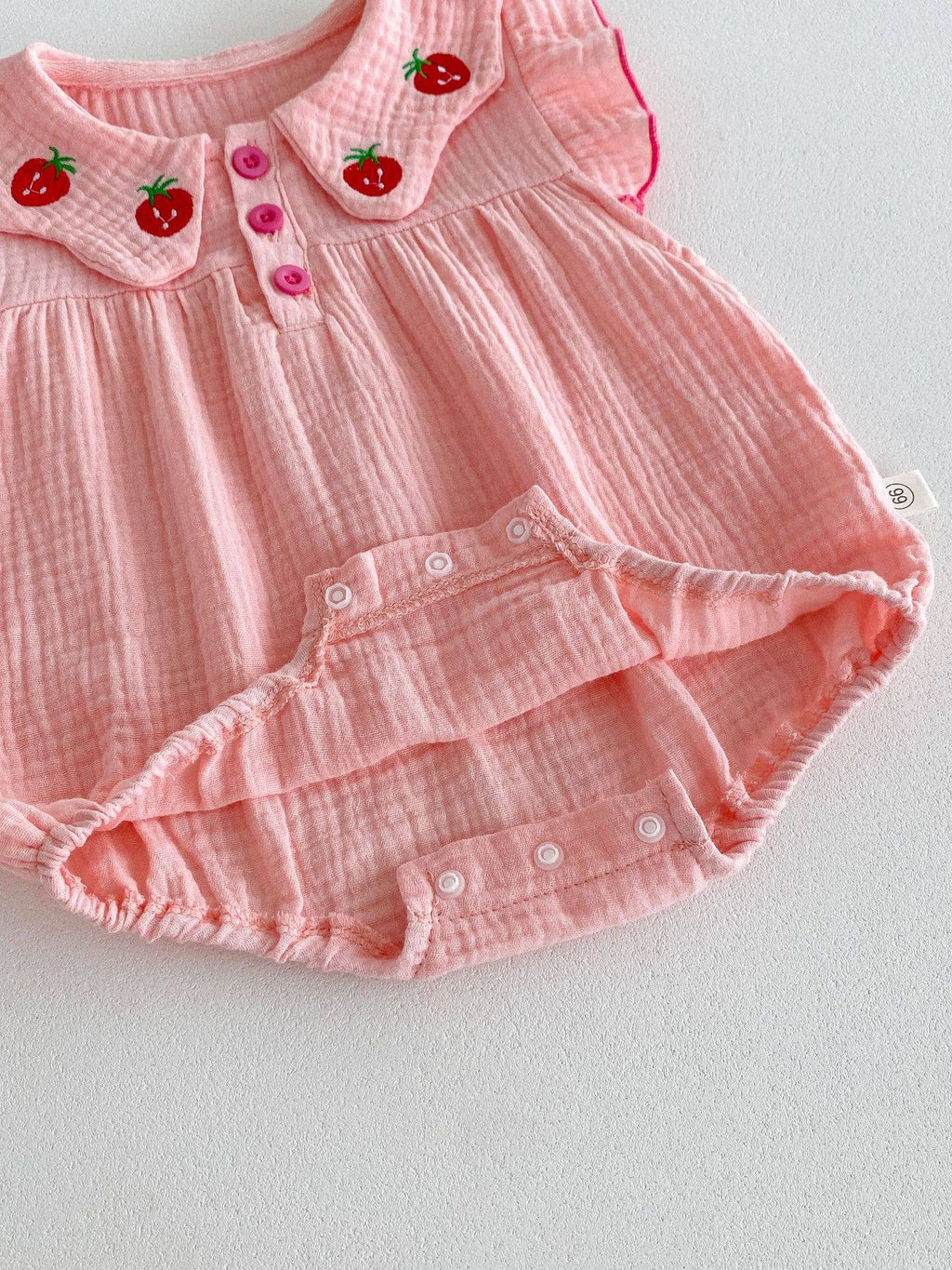 Baby Girl Pink Strawberry Collar Romper with Headband: Pink / 6-9M