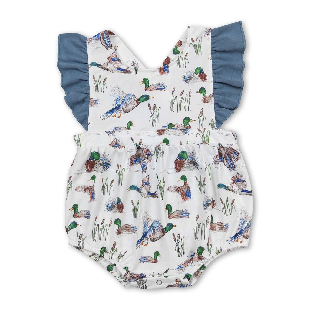Flutter sleeves duck baby girls summer romper: Girls romper / 3-6M
