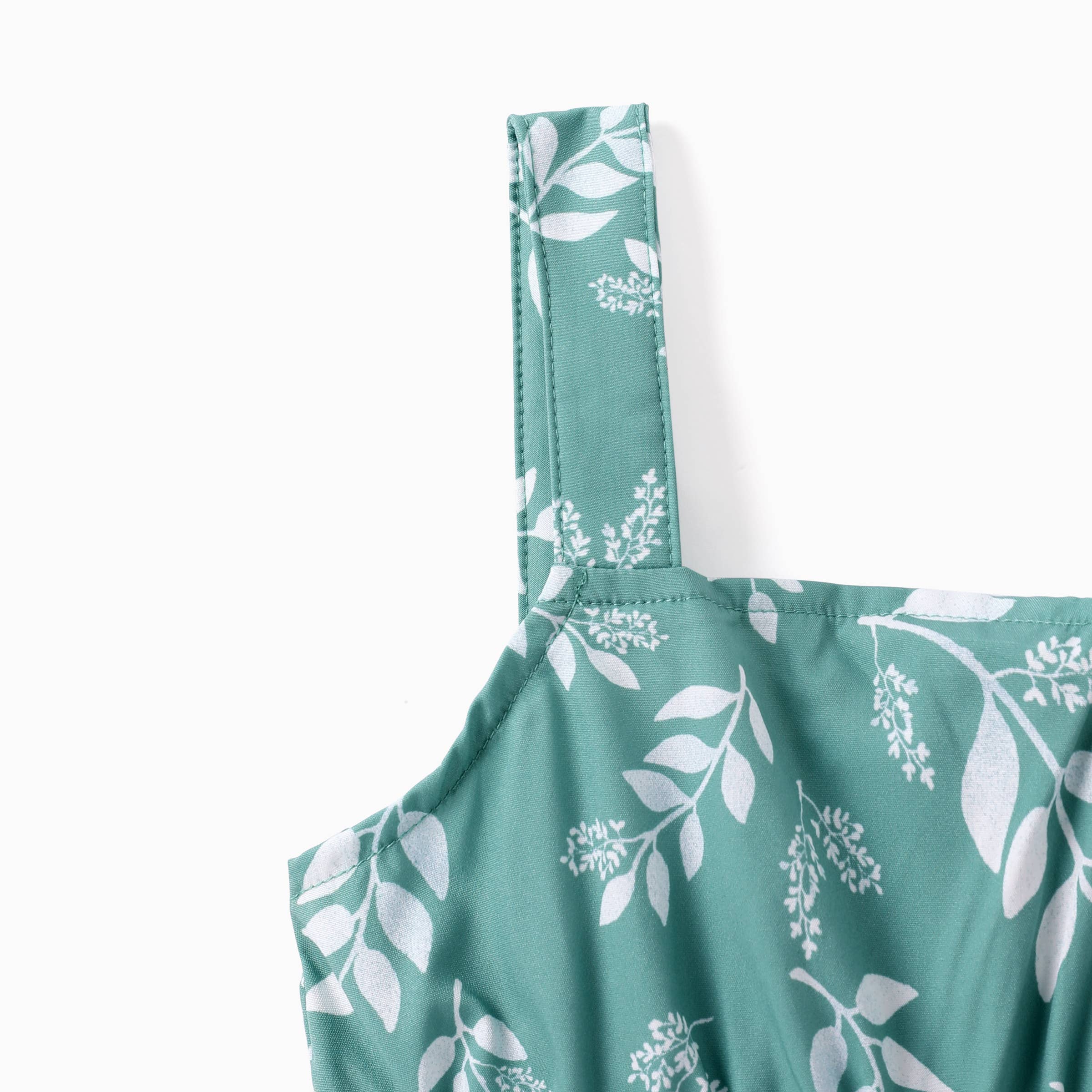 Toddler Girl Leaf Print Button Design Strap Romper: Green / 3-4 Years