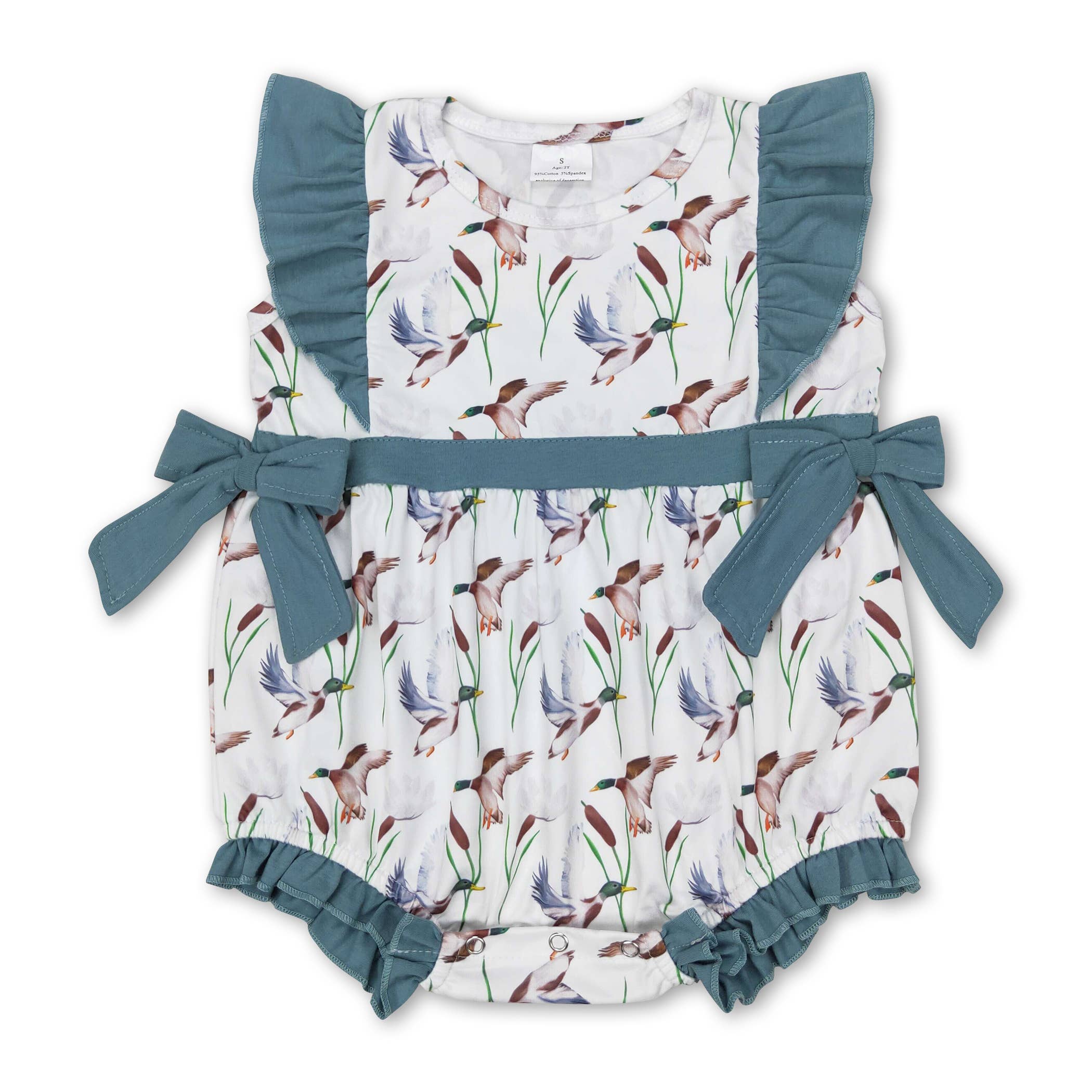 Flutter sleeves duck bow baby girls summer romper: 12-18M