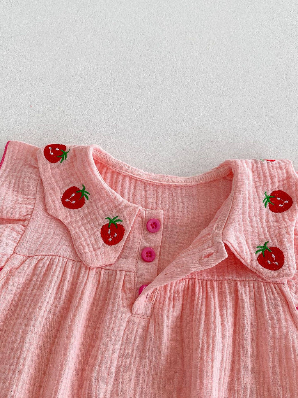 Baby Girl Pink Strawberry Collar Romper with Headband: Pink / 3-6M