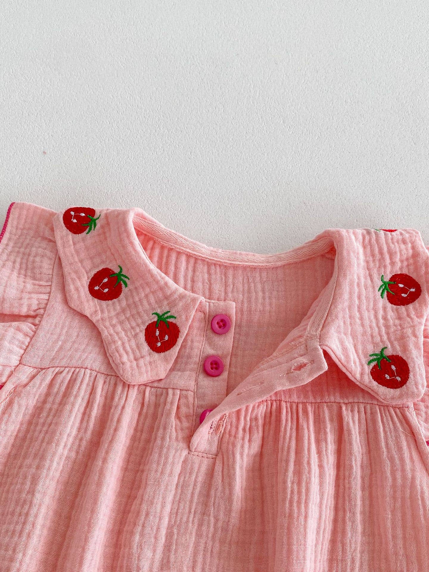 Baby Girl Pink Strawberry Collar Romper with Headband: Pink / 6-9M
