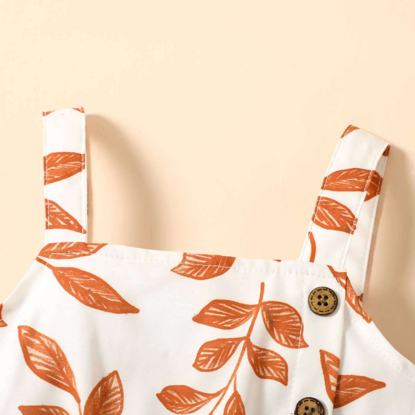 Toddler Girl Leaf Print Button Design Strap Romper: Green / 3-4 Years