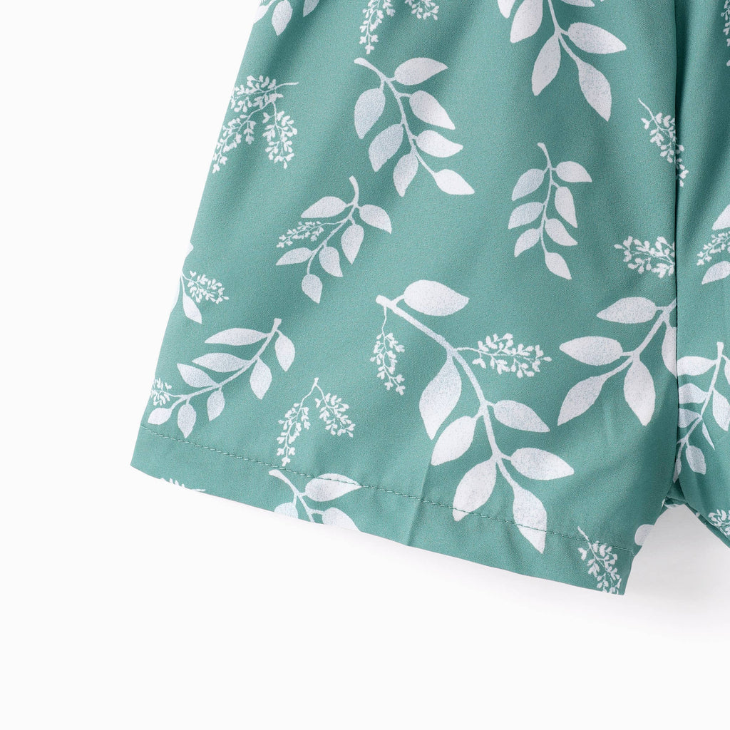 Toddler Girl Leaf Print Button Design Strap Romper: Green / 18-24 Months