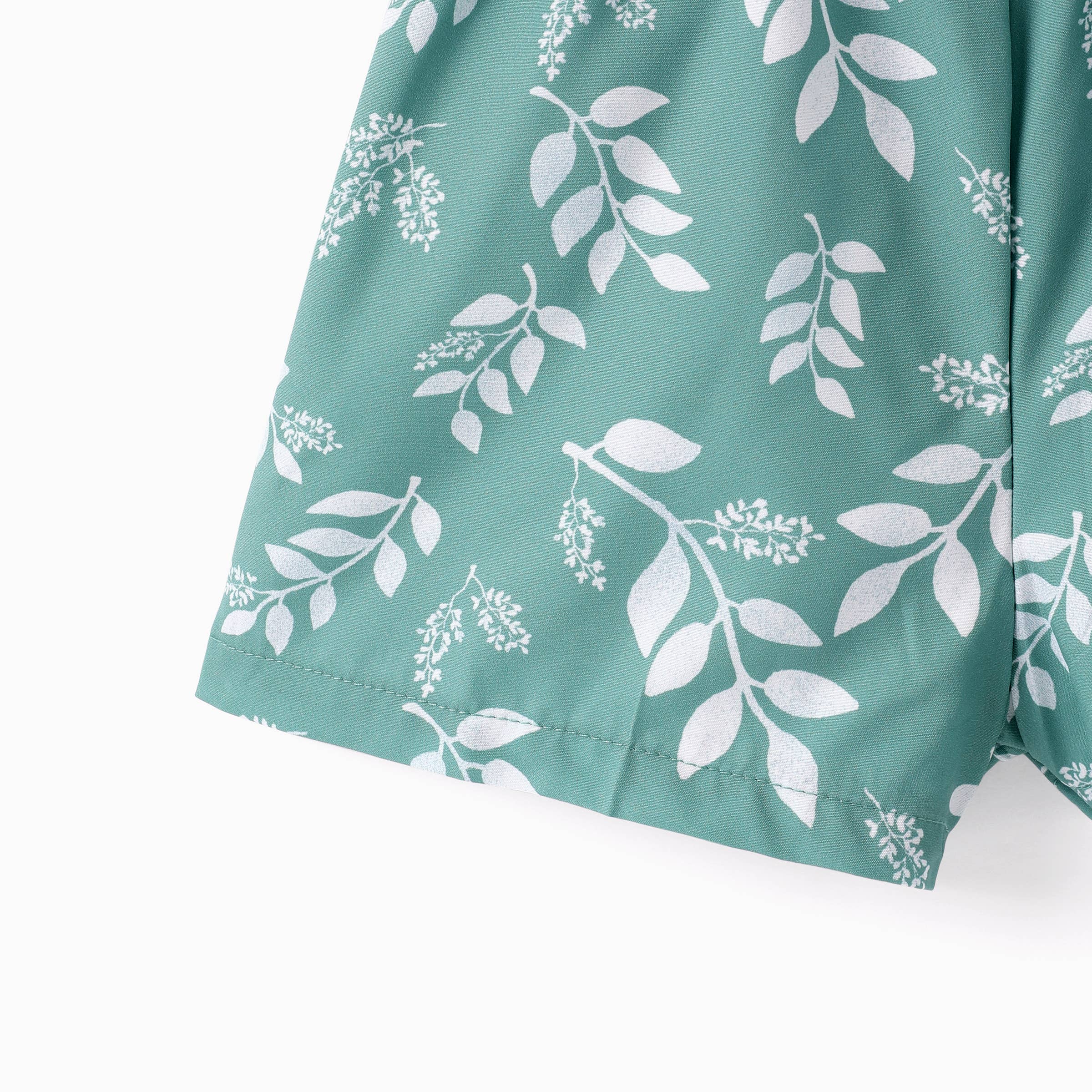 Toddler Girl Leaf Print Button Design Strap Romper: Green / 18-24 Months