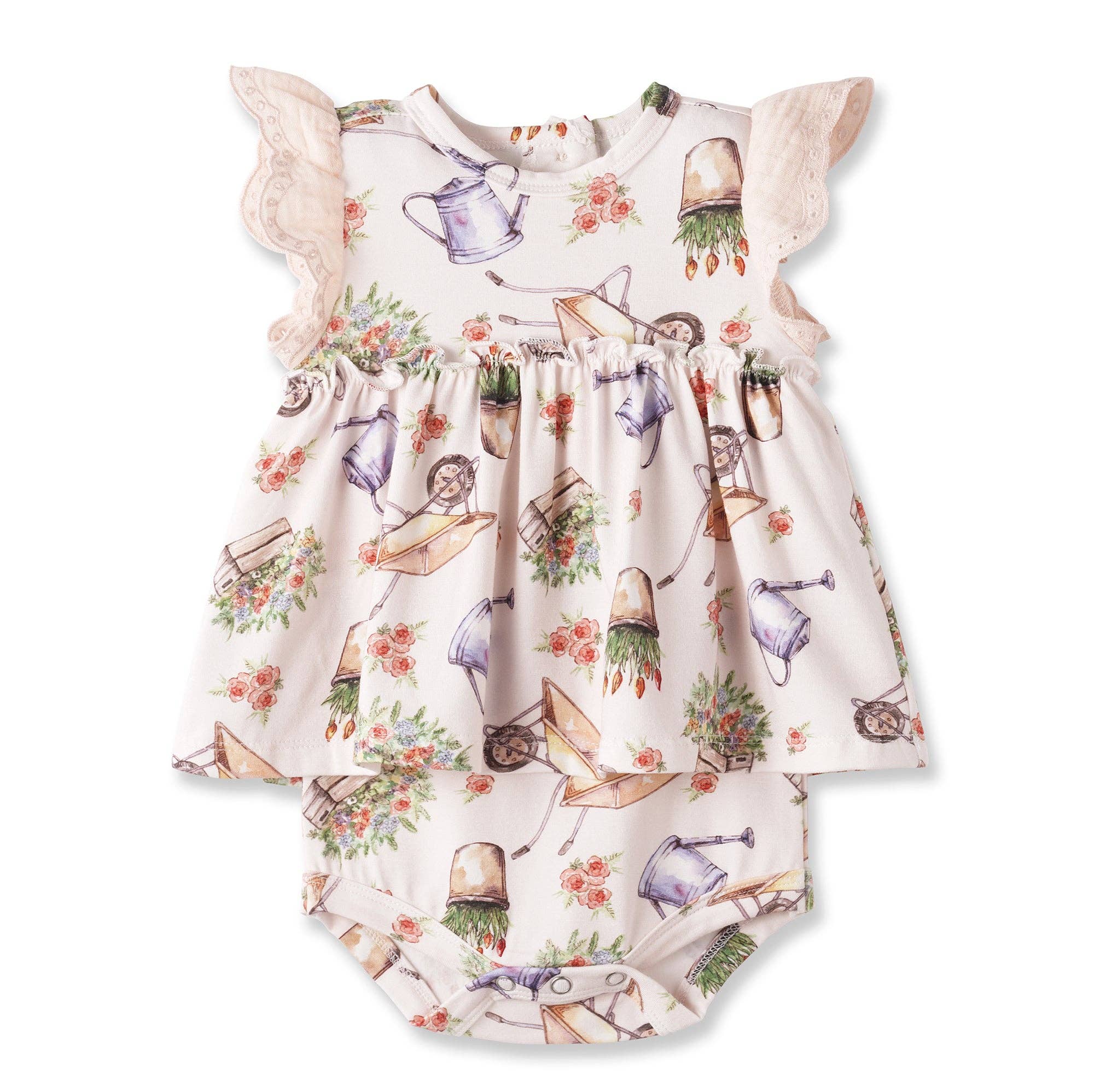 Sweet Garden Skirted Bodysuit – Bamboo Baby Outfit: 3-6M