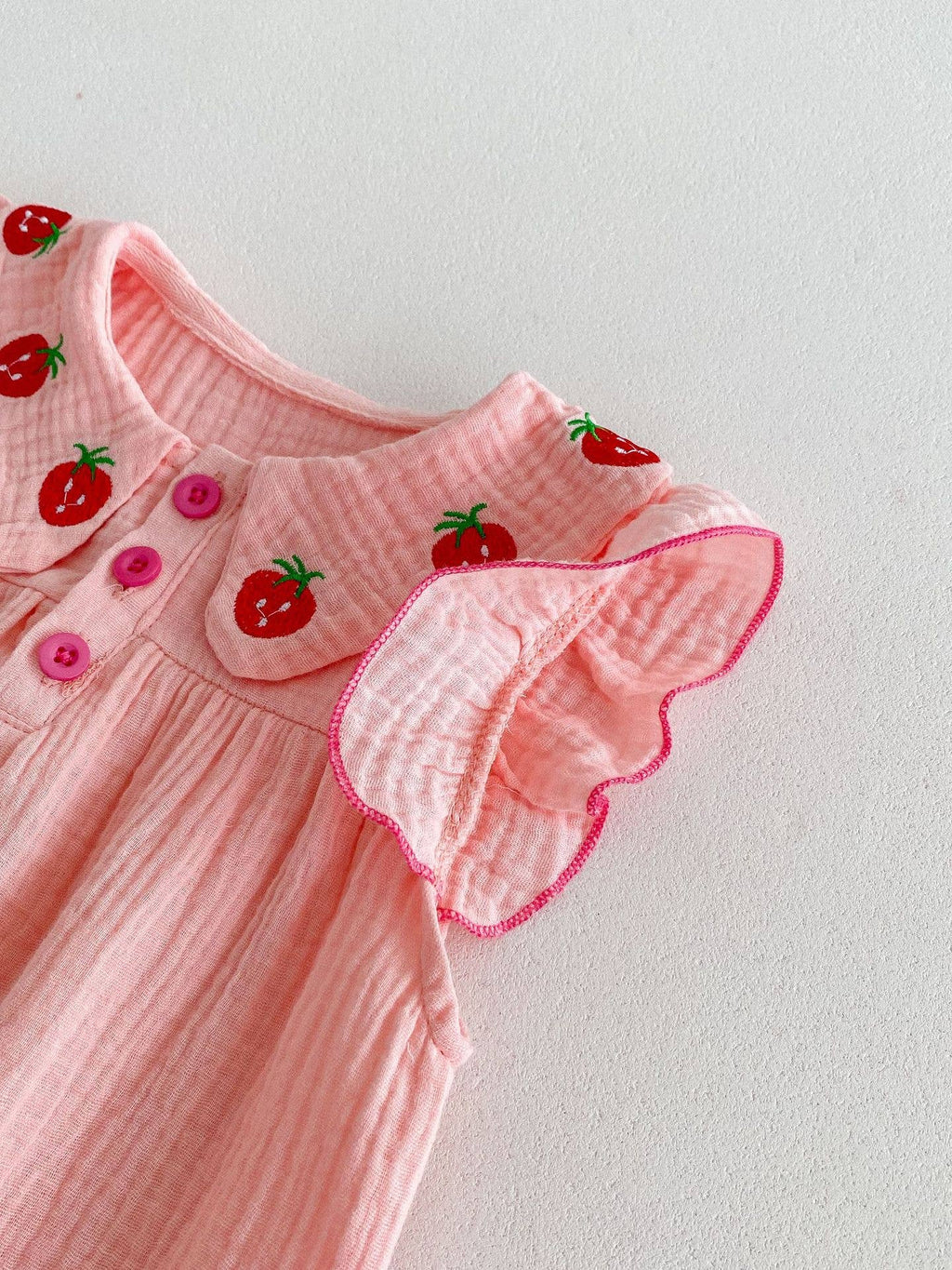 Baby Girl Pink Strawberry Collar Romper with Headband: Pink / 3-6M