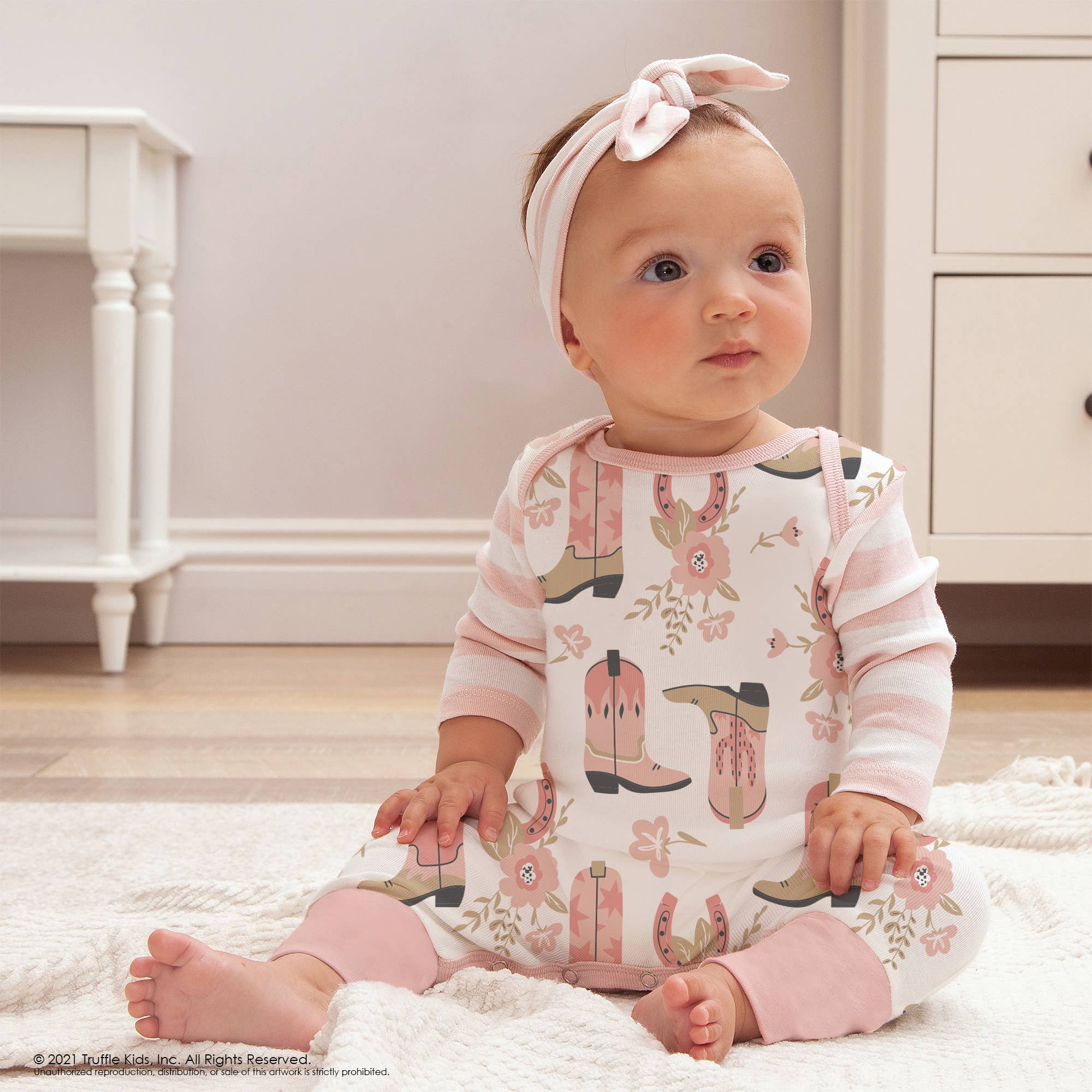 Western Cowgirl Boots Baby Cotton Romper: 6-9M