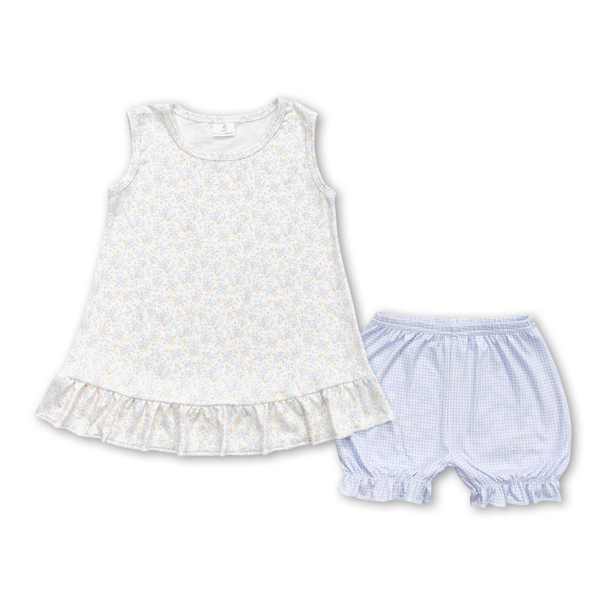 Plaid sleeveless floral kids girls summer dresses: Dress / 4T