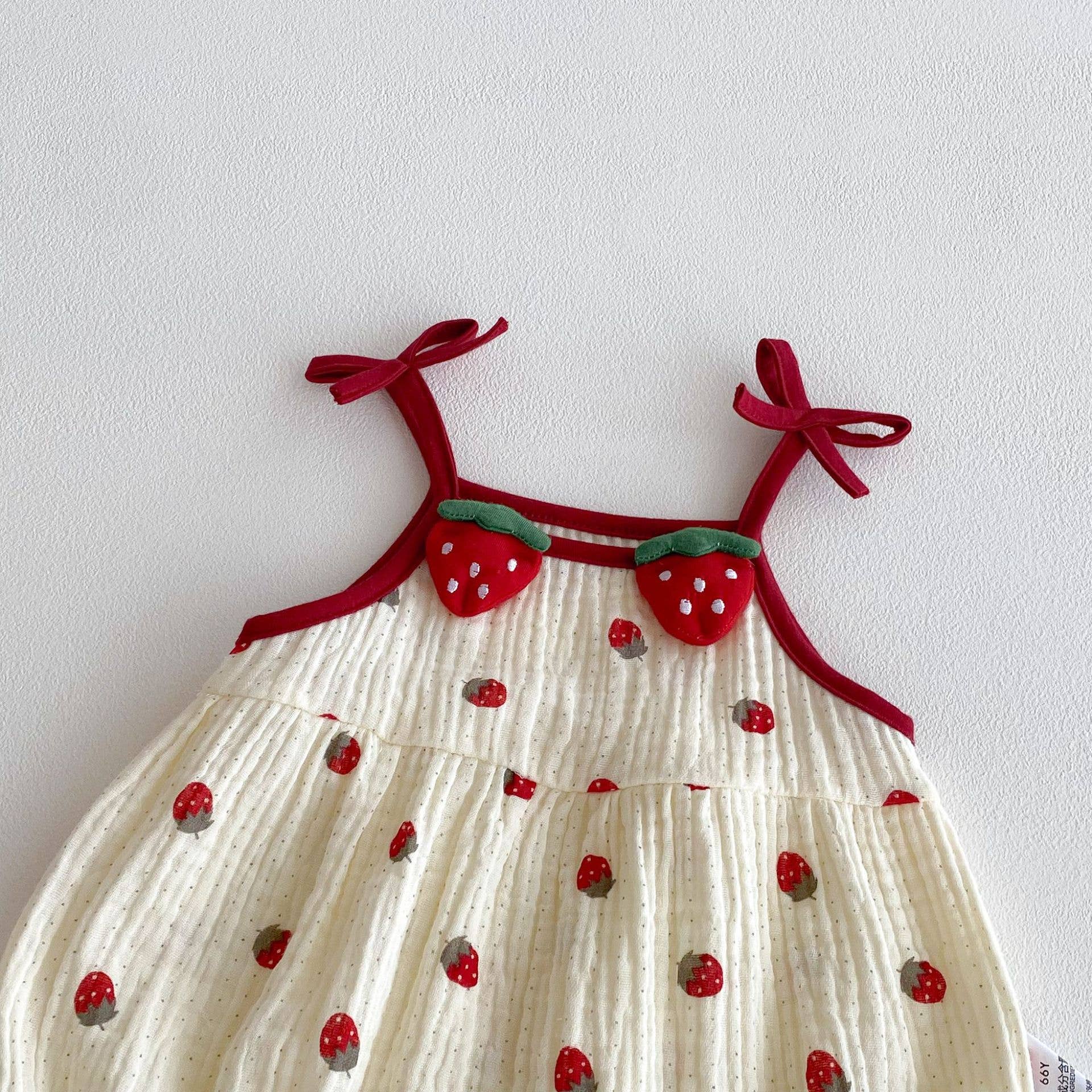 Baby Girls Strawberry Waffle Romper Red Bow Straps: Red / 3-6M