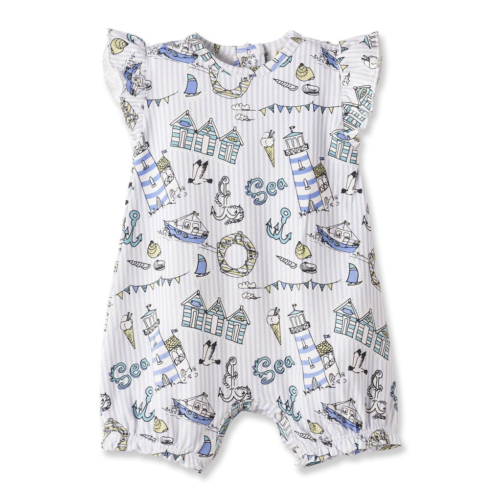 Seashore Bubble Romper – Bamboo Baby Girl Outfit: 9-12M