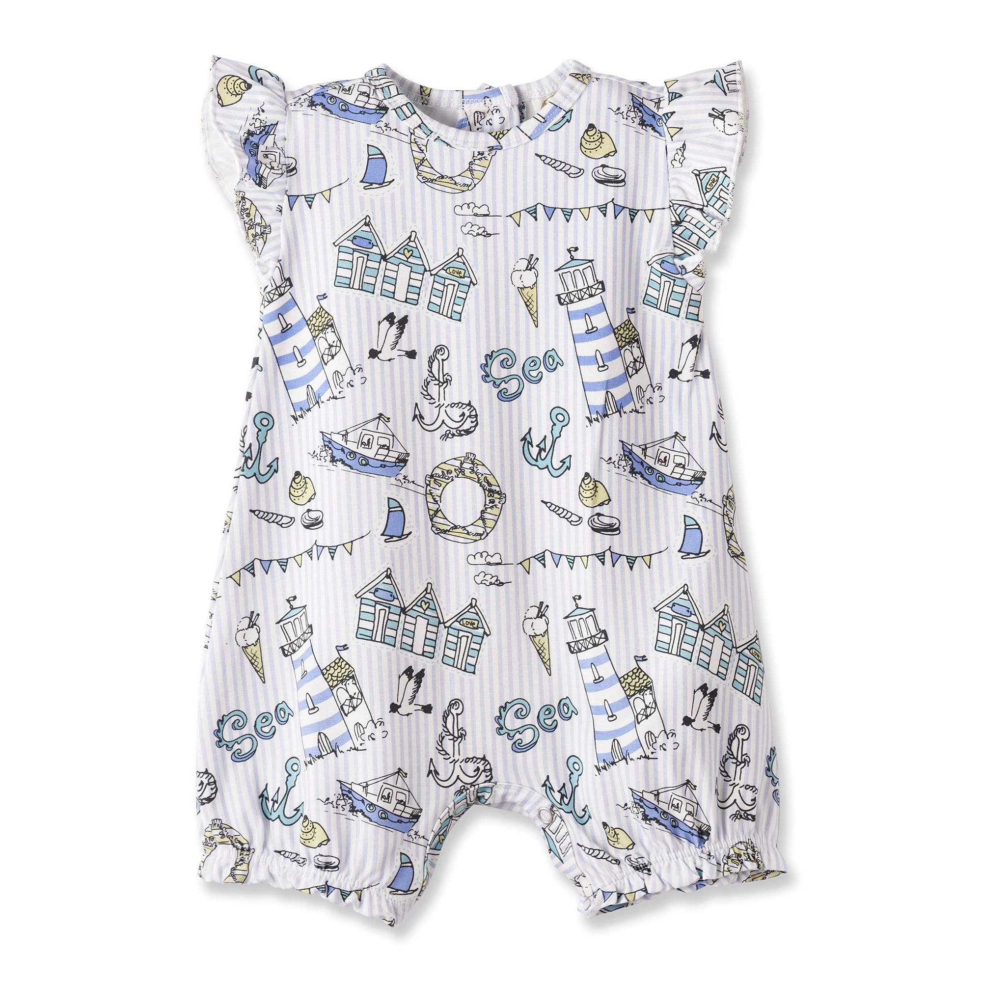 Seashore Bubble Romper – Bamboo Baby Girl Outfit: 9-12M