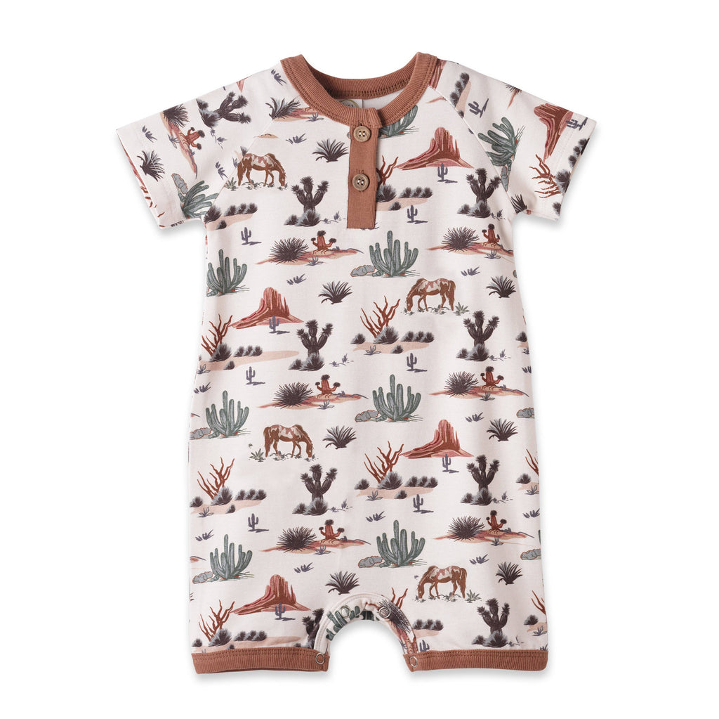 Baby Boy Shorty Romper – Bamboo Cactus Trails Henley Outfit: 6-9M