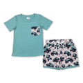 Short sleeves pocket top plaid trucks shorts boys clothes: 5-6T