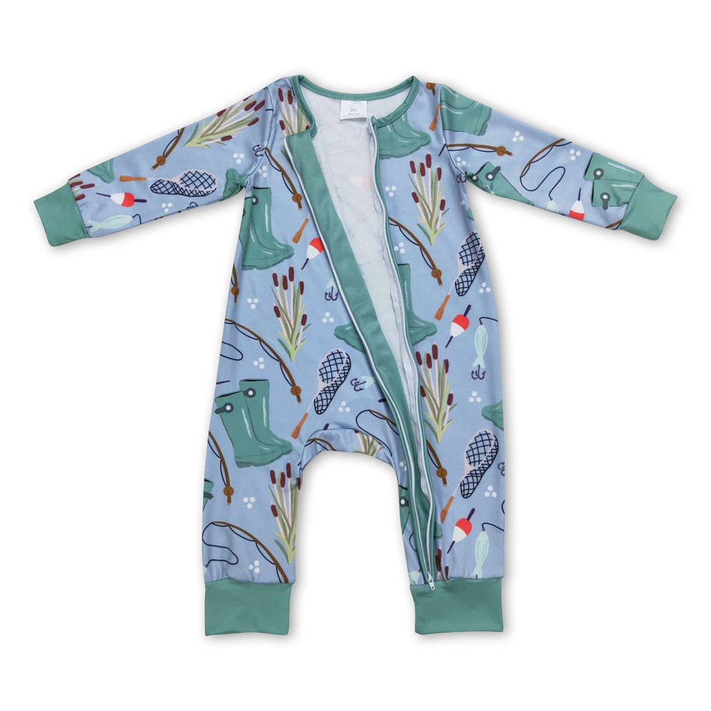 Fishing long sleeves baby boy zipper romper: Romper / 6-12M