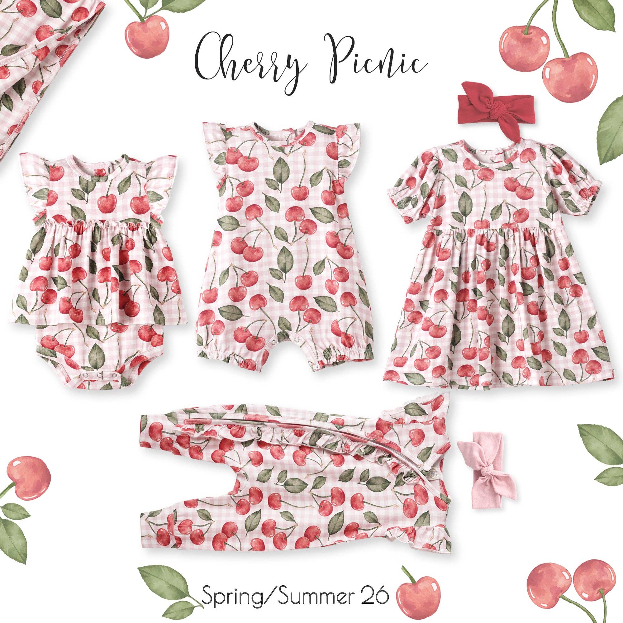 Cherry Picnic Puff Sleeve Bamboo Dress: 3T