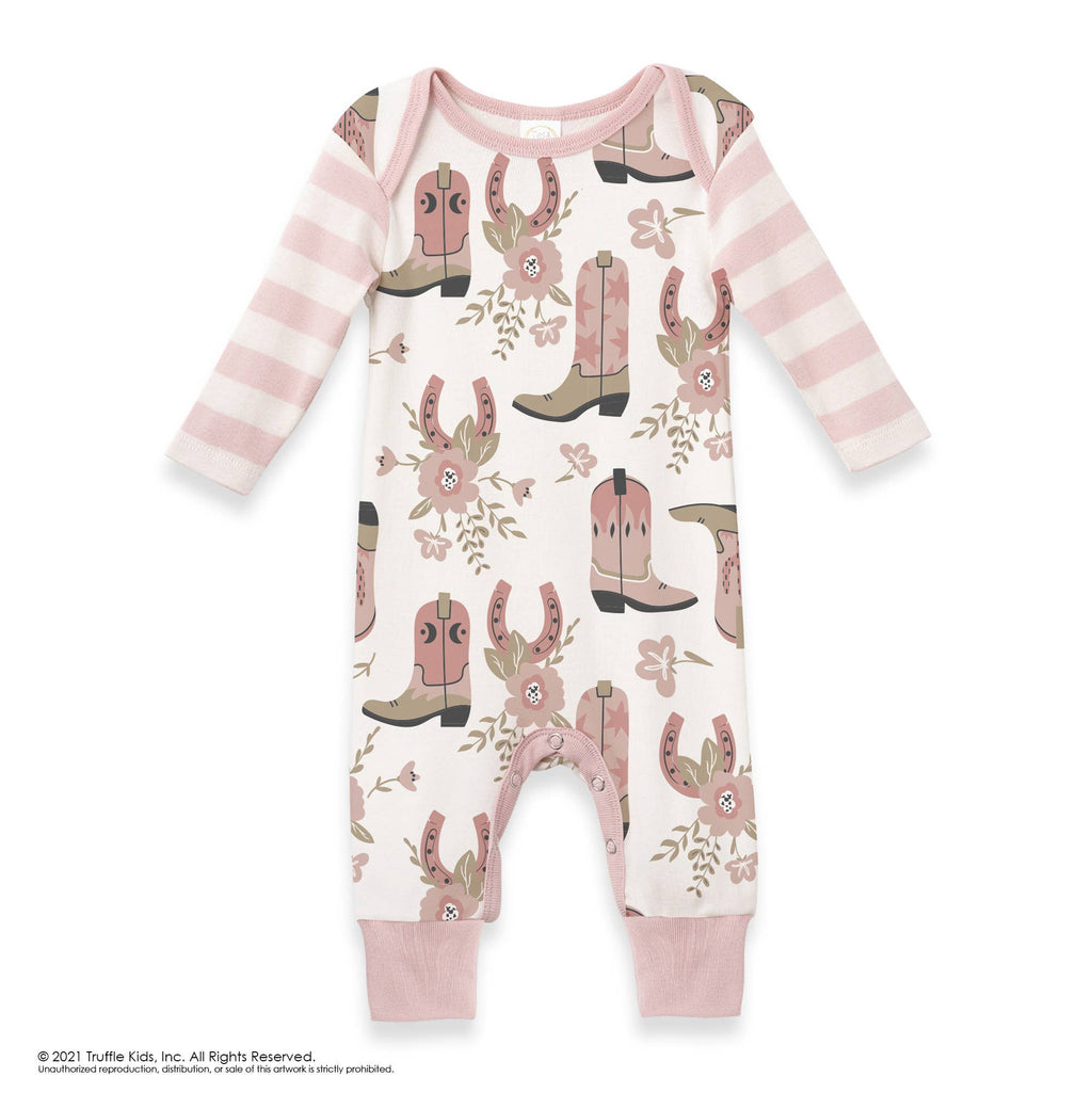 Western Cowgirl Boots Baby Cotton Romper: 6-9M