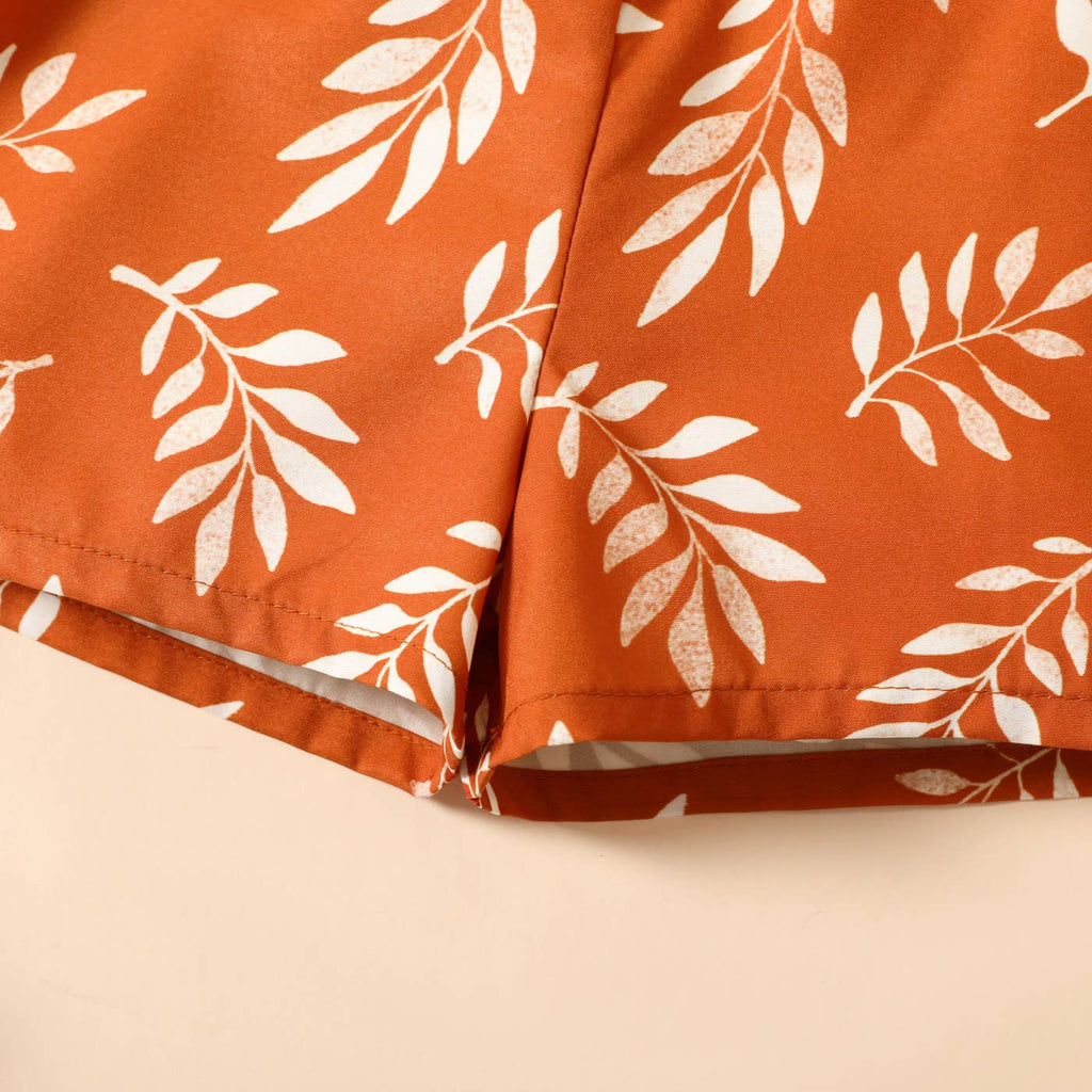 Toddler Girl Leaf Print Button Design Strap Romper: Green / 18-24 Months