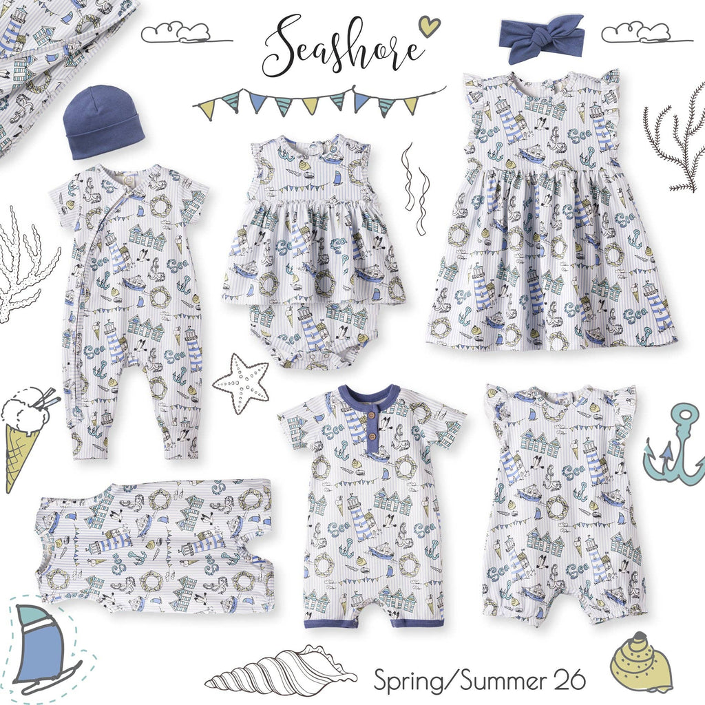 Seashore Bubble Romper – Bamboo Baby Girl Outfit: 9-12M