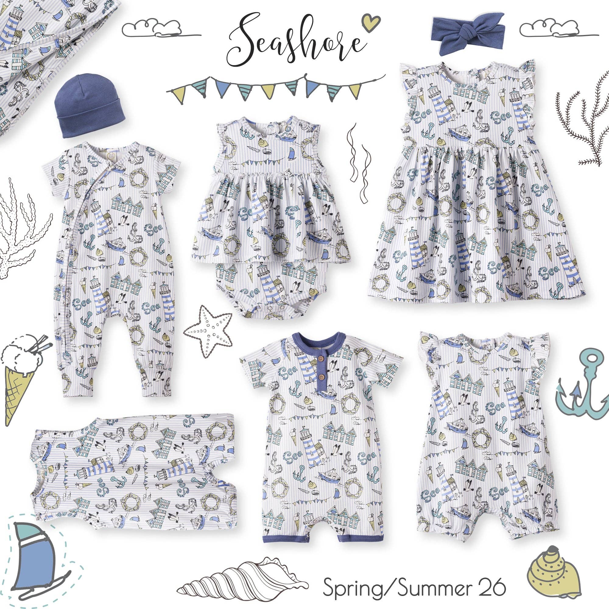 Seashore Bubble Romper – Bamboo Baby Girl Outfit: 9-12M