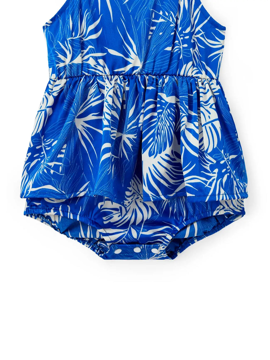 Baby Girl Blue Leaf Pattern Sleeveless Romper: Blue / Baby Girl: 9-12M