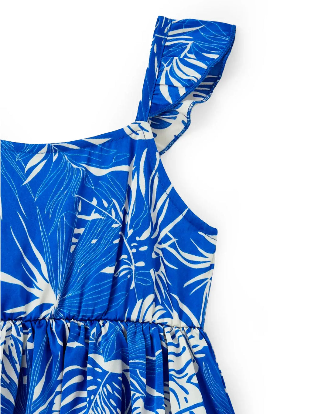 Baby Girl Blue Leaf Pattern Sleeveless Romper: Blue / Baby Girl: 12-18M