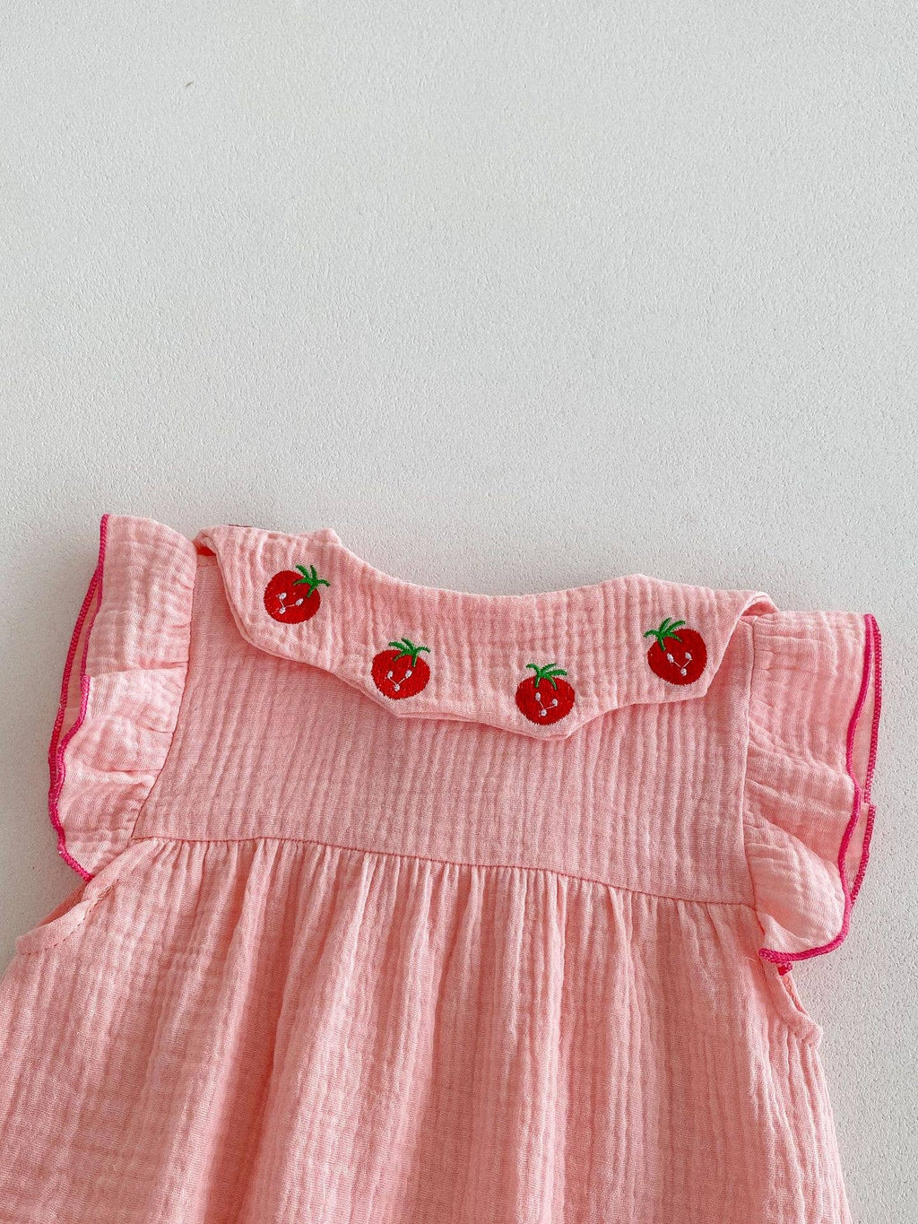 Baby Girl Pink Strawberry Collar Romper with Headband: Pink / 3-6M