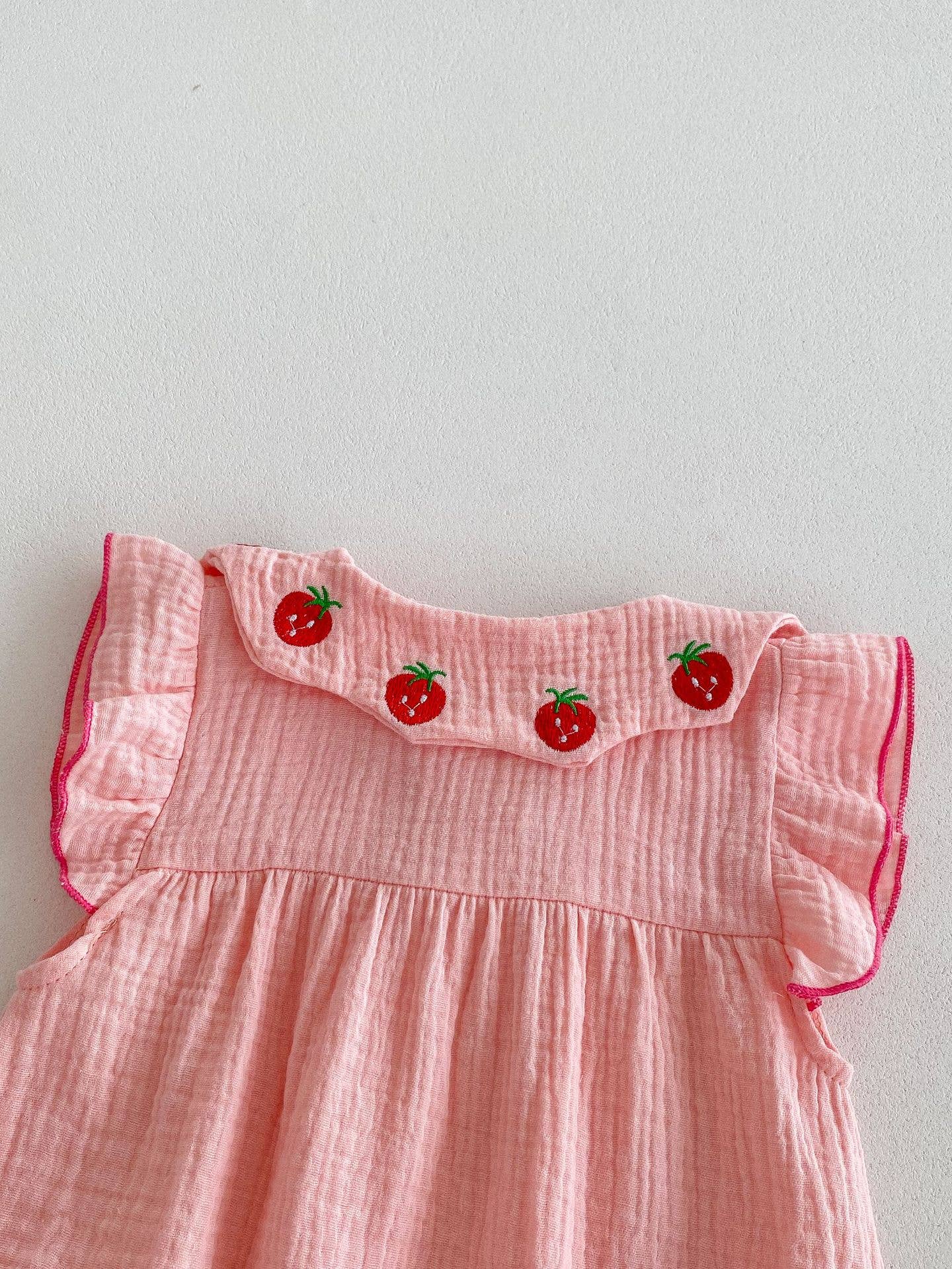 Baby Girl Pink Strawberry Collar Romper with Headband: Pink / 6-9M